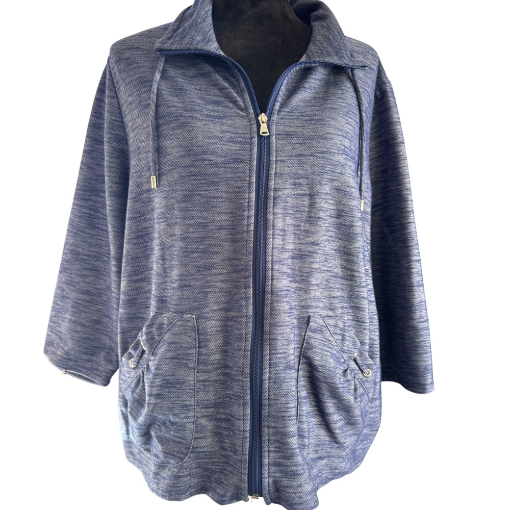 Weekends by Chicos Blue Space Dye Zip Up Hoodie Jacket Size 3